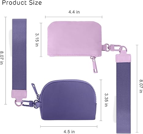 Mini Zip Around Keychain Wristlet Wallets Small Portable Dual Pounch Wristlet Detachable Coin Purse Pocket Gifts for Women Travel Sports Outdoors (Lavender+Purple)