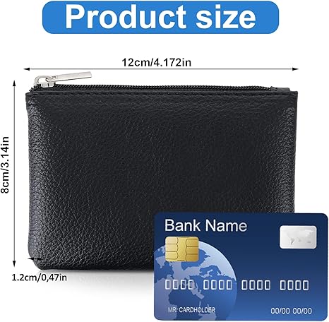 2 Pack Leather Zipper Coin Purse, Portable PU Leather Coin Purse,Mini Coin Pocket Pouch Change Holder, Coin Pouch with Zipper for Men Women Headset Credit Card ID Key Lipstick (Black)