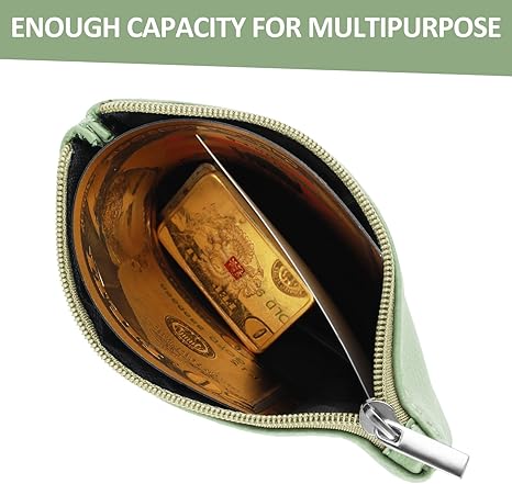 Coin Purse, PU Lychee Pattern Zipper Coin Purse Portable Coin Purse Mini Change Wallet for Women Coin Pocket Mini Money for Women Credit Card ID Key Headset Lipstick (Green)