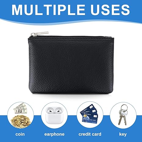 2 Pack Leather Zipper Coin Purse, Portable PU Leather Coin Purse,Mini Coin Pocket Pouch Change Holder, Coin Pouch with Zipper for Men Women Headset Credit Card ID Key Lipstick (Black)