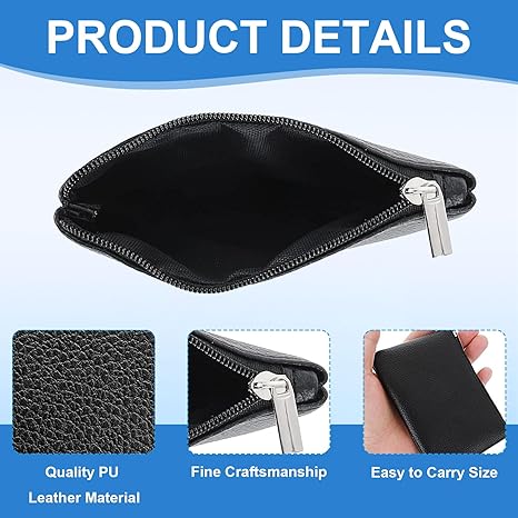2 Pack Leather Zipper Coin Purse, Portable PU Leather Coin Purse,Mini Coin Pocket Pouch Change Holder, Coin Pouch with Zipper for Men Women Headset Credit Card ID Key Lipstick (Black)
