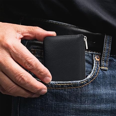 2 Pack Leather Zipper Coin Purse, Portable PU Leather Coin Purse,Mini Coin Pocket Pouch Change Holder, Coin Pouch with Zipper for Men Women Headset Credit Card ID Key Lipstick (Black)