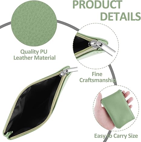 Coin Purse, PU Lychee Pattern Zipper Coin Purse Portable Coin Purse Mini Change Wallet for Women Coin Pocket Mini Money for Women Credit Card ID Key Headset Lipstick (Green)