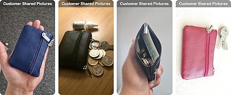 Black Small Leather Coin Purse Change Pouch for Women Men Kids with Zip Key Ring