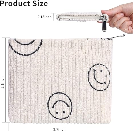 2 Pack Coin Purse, Soft Corduroy Purse Pouch with Zipper Cute Smiley Face Coin Purse Mini Change Purse Pouch for Pocket, Small Pouch for Women Credit Card Key Lipstick Holder