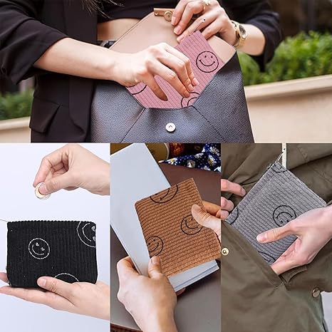 2 Pack Coin Purse, Soft Corduroy Purse Pouch with Zipper Cute Smiley Face Coin Purse Mini Change Purse Pouch for Pocket, Small Pouch for Women Credit Card Key Lipstick Holder
