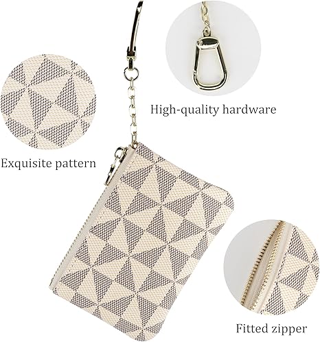 Coin Purse Change Mini Purse Wallet With Key Chain Ring Zipper for Men Women Fashionable Bag Key Chain Pendant Leather Classic Clutch Purse(White), CP-White