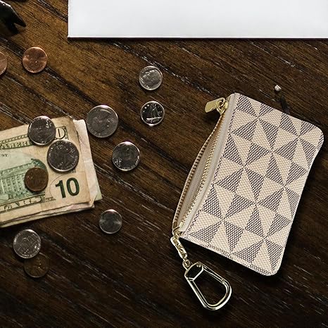 Coin Purse Change Mini Purse Wallet With Key Chain Ring Zipper for Men Women Fashionable Bag Key Chain Pendant Leather Classic Clutch Purse(White), CP-White