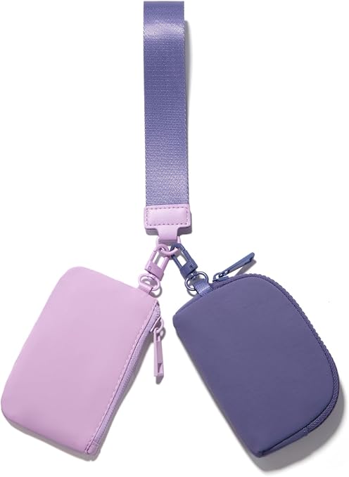 Mini Zip Around Keychain Wristlet Wallets Small Portable Dual Pounch Wristlet Detachable Coin Purse Pocket Gifts for Women Travel Sports Outdoors (Lavender+Purple)