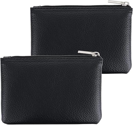 2 Pack Leather Zipper Coin Purse, Portable PU Leather Coin Purse,Mini Coin Pocket Pouch Change Holder, Coin Pouch with Zipper for Men Women Headset Credit Card ID Key Lipstick (Black)