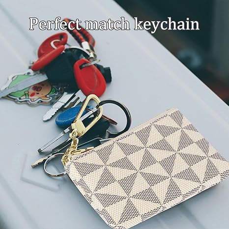 Coin Purse Change Mini Purse Wallet With Key Chain Ring Zipper for Men Women Fashionable Bag Key Chain Pendant Leather Classic Clutch Purse(White), CP-White